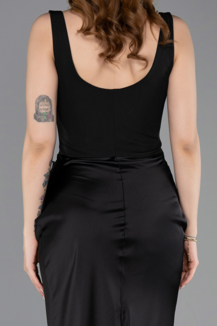 Long Black Satin Prom Gown ABU5990