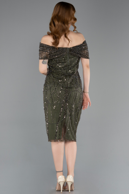 Midi Olive Drab Beaded Party Dress ABK2592