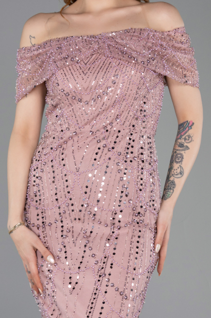 Midi Powder Color Beaded Party Dress ABK2592