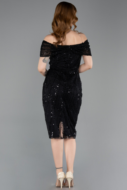 Midi Black Beaded Party Dress ABK2592