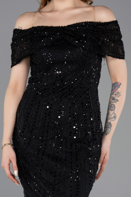Midi Black Beaded Party Dress ABK2592