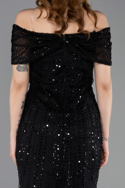 Midi Black Beaded Party Dress ABK2592