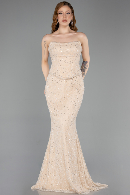 Long Beige Dantelle Mermaid Evening Gown ABU5993