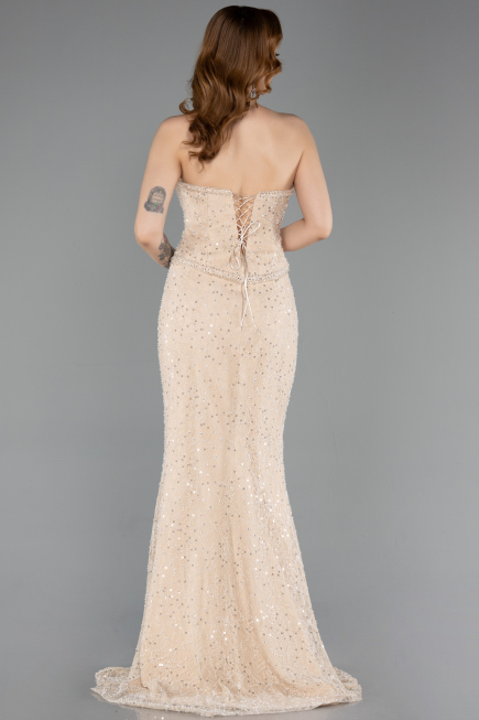 Long Beige Dantelle Mermaid Evening Gown ABU5993