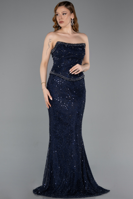 Long Navy Blue Dantelle Mermaid Evening Gown ABU5993