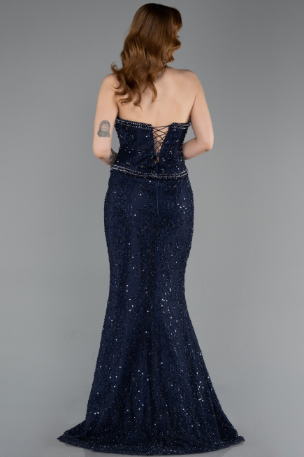 Long Navy Blue Dantelle Mermaid Evening Gown ABU5993