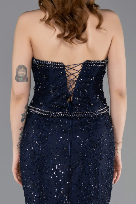Long Navy Blue Dantelle Mermaid Evening Gown ABU5993