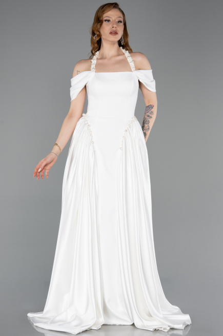 Long White Satin Evening Dress ABU5995