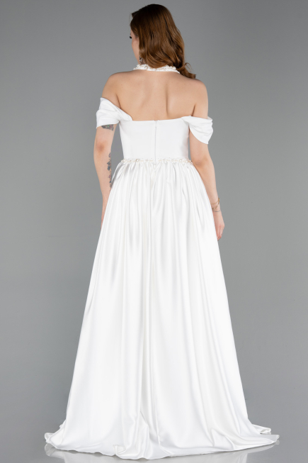 Long White Satin Evening Dress ABU5995