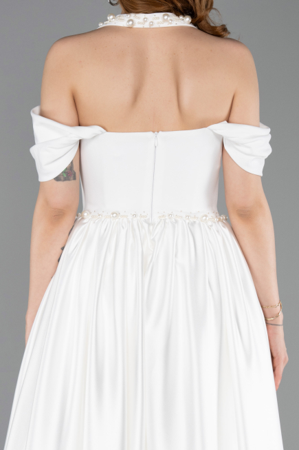 Long White Satin Evening Dress ABU5995