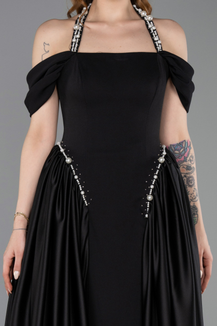 Long Black Satin Evening Dress ABU5995