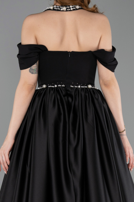 Long Black Satin Evening Dress ABU5995