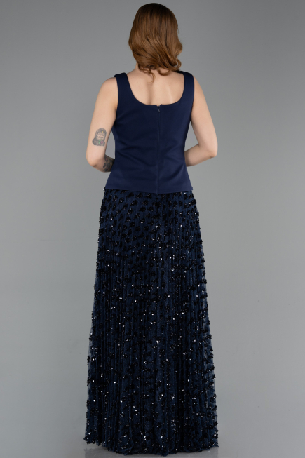Long Navy Blue Scaly Evening Dress ABU5986