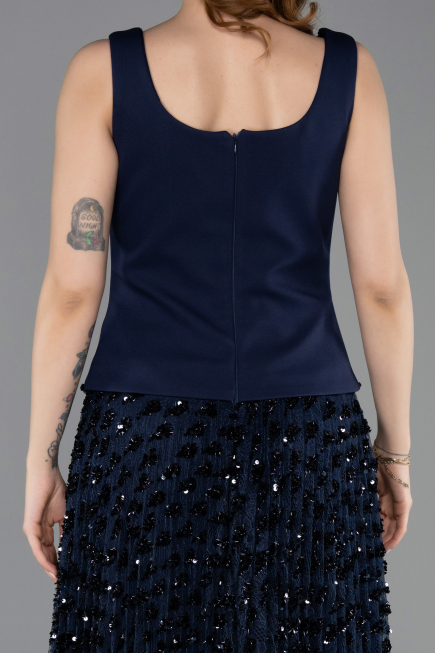 Long Navy Blue Scaly Evening Dress ABU5986