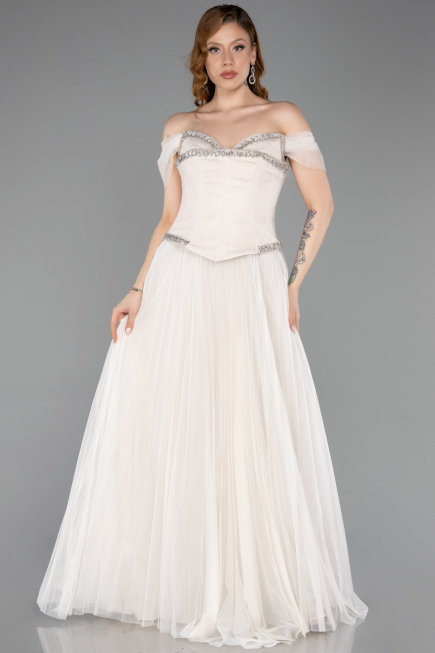 Long Beige Dantelle Evening Dress ABU5996