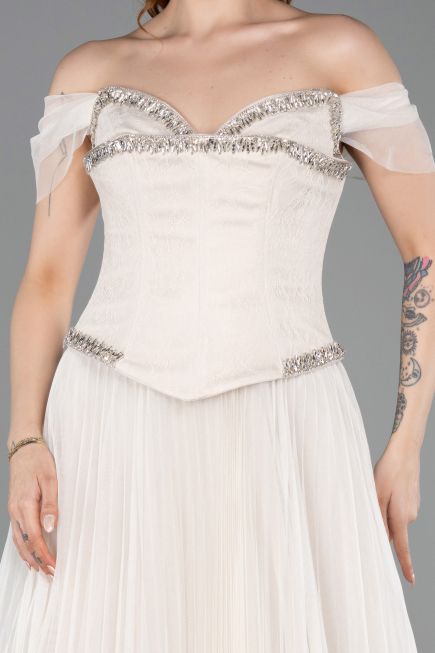 Long Beige Dantelle Evening Dress ABU5996