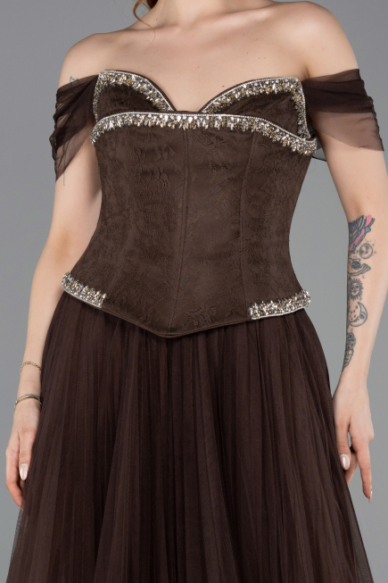 Long Brown Dantelle Evening Dress ABU5996