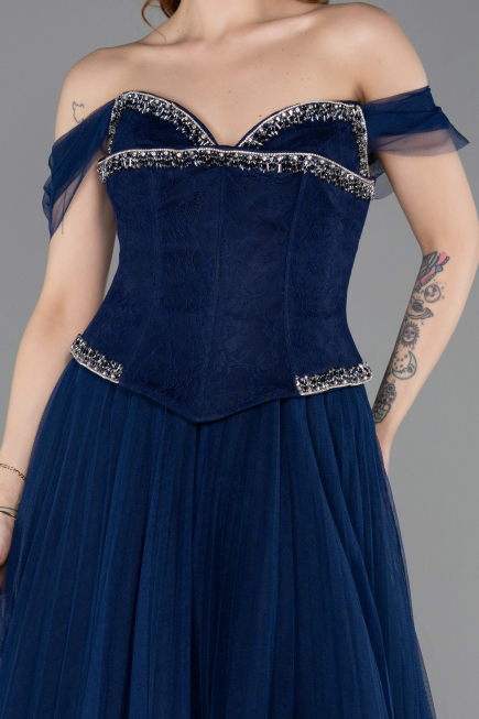 Long Navy Blue Dantelle Evening Dress ABU5996