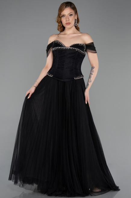 Long Black Dantelle Evening Dress ABU5996