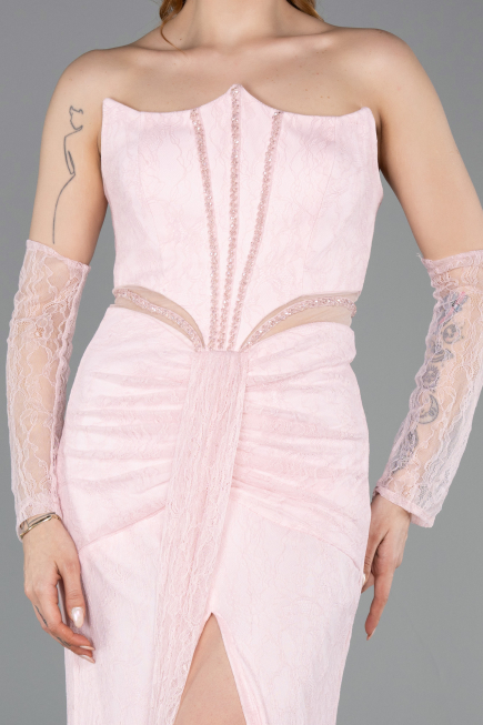 Powder Color Long Dantelle Evening Dress ABU5736
