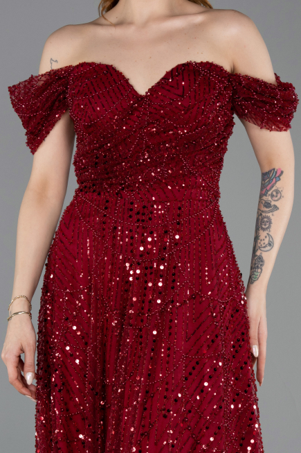 Midi Burgundy Beaded Party Dress ABK2594