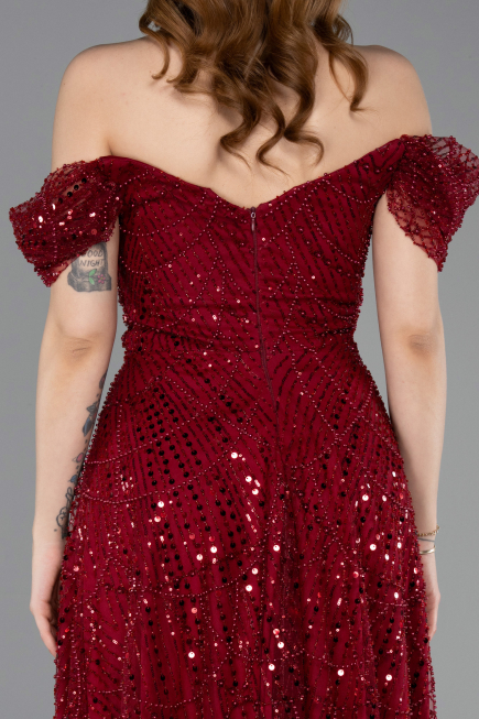 Midi Burgundy Beaded Party Dress ABK2594