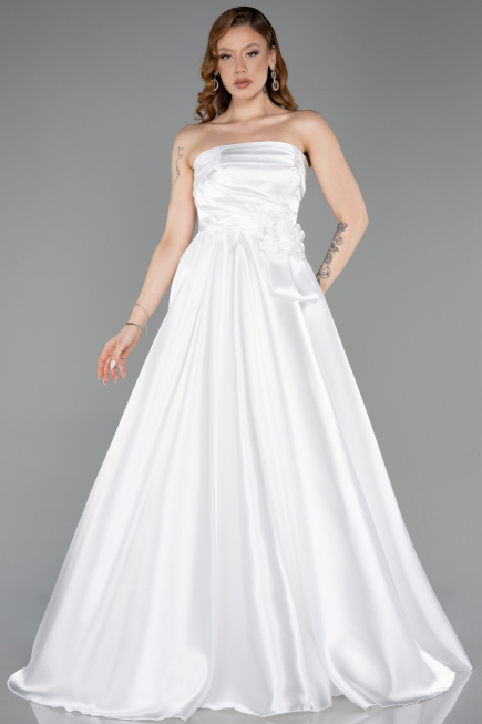 Long White Satin Evening Dress ABU5998