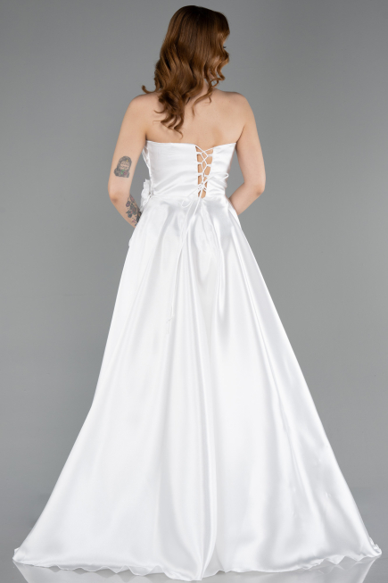 Long White Satin Evening Dress ABU5998