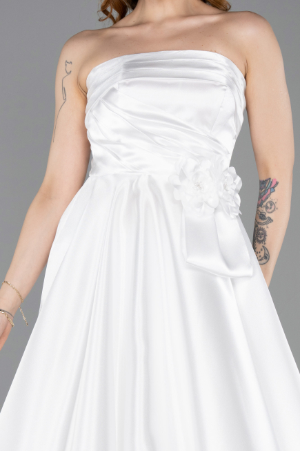 Long White Satin Evening Dress ABU5998