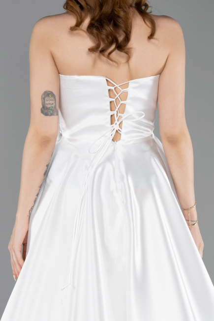 Long White Satin Evening Dress ABU5998