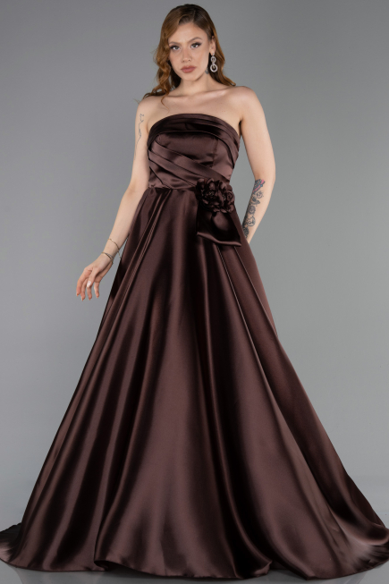Long Brown Satin Evening Dress ABU5998