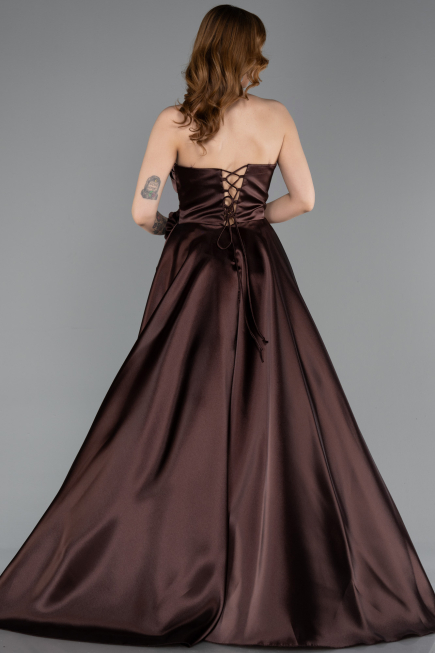 Long Brown Satin Evening Dress ABU5998