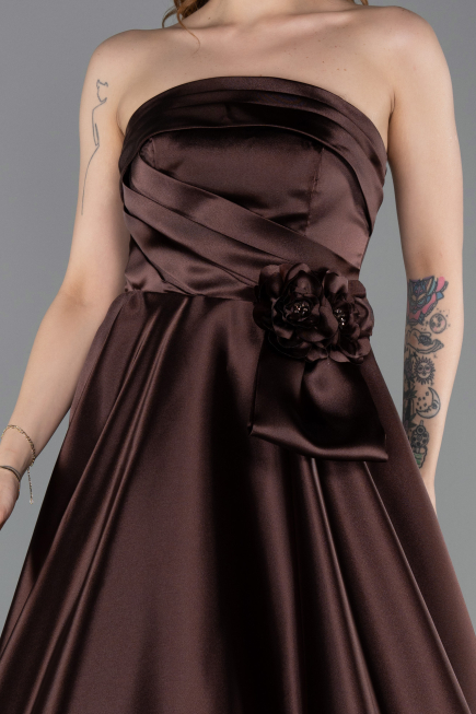 Long Brown Satin Evening Dress ABU5998