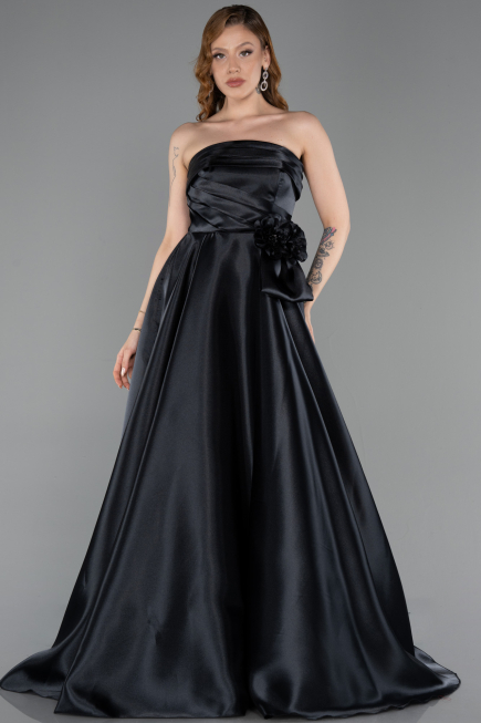 Long Black Satin Evening Dress ABU5998