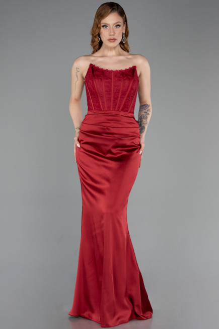 Long Burgundy Satin Evening Dress ABU6000