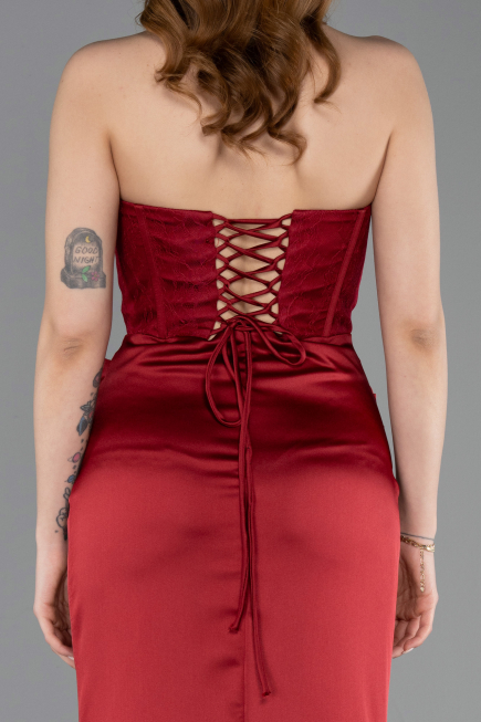 Long Burgundy Satin Evening Dress ABU6000