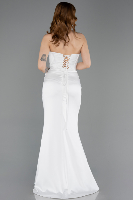 Long White Satin Evening Dress ABU6000