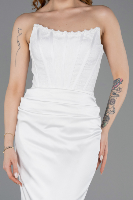 Long White Satin Evening Dress ABU6000