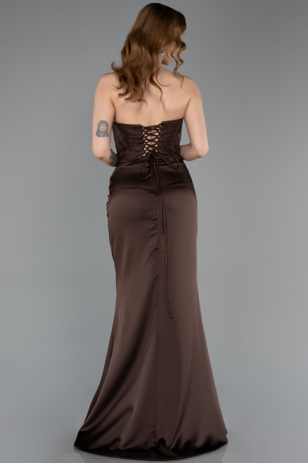 Long Brown Satin Evening Dress ABU6000
