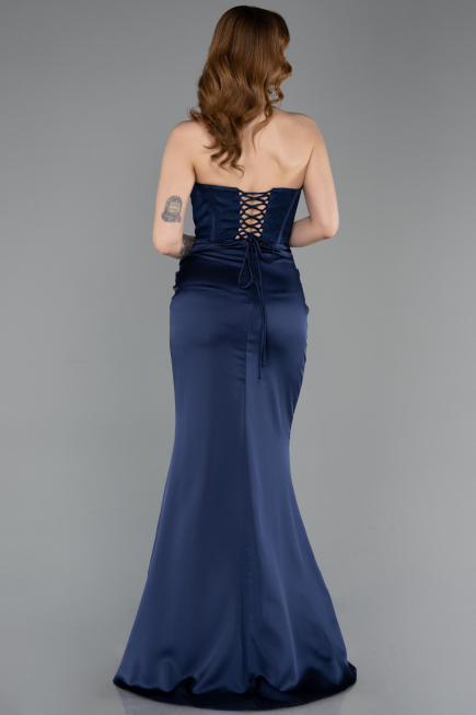 Long Navy Blue Satin Evening Dress ABU6000