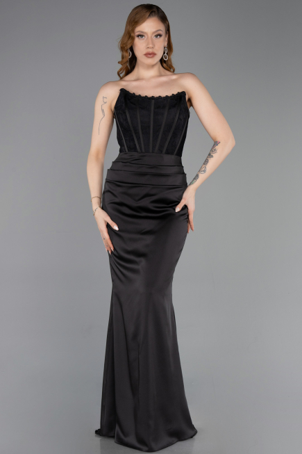 Long Black Satin Evening Dress ABU6000