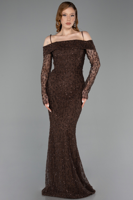 Long Brown Dantelle Evening Dress ABU6004