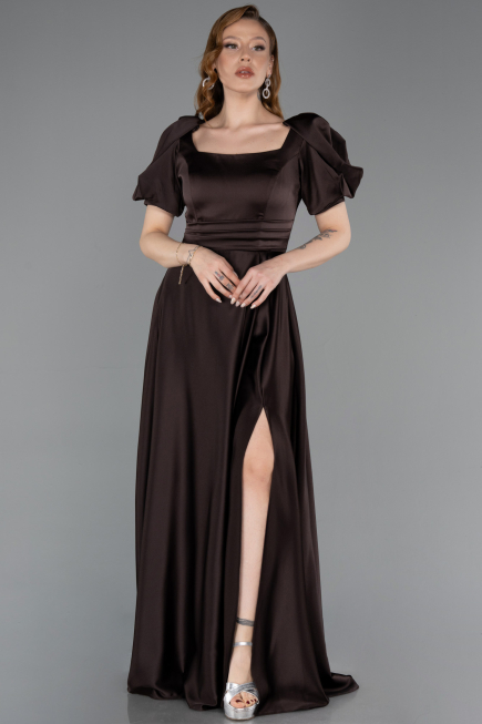 Long Brown Satin Evening Dress ABU6005