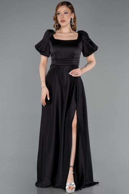 Long Black Satin Evening Dress ABU6005