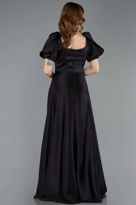Long Black Satin Evening Dress ABU6005