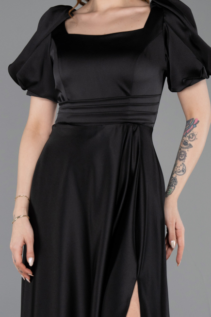Long Black Satin Evening Dress ABU6005