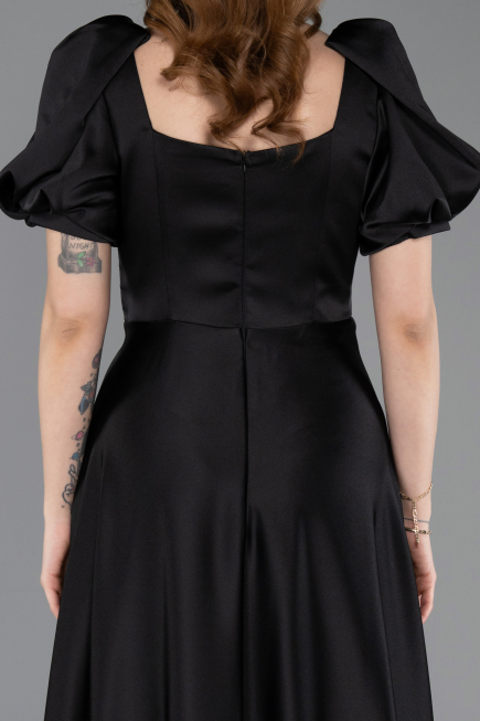 Long Black Satin Evening Dress ABU6005