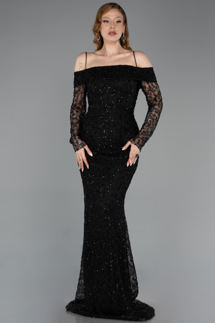 Long Black Dantelle Evening Dress ABU6004