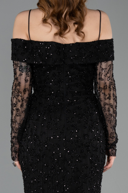 Long Black Dantelle Evening Dress ABU6004