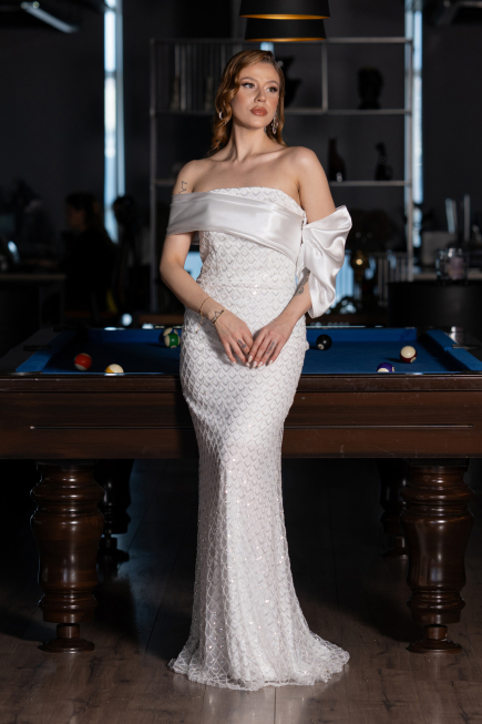 White Long Scaly Evening Dress ABU5529